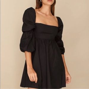 Reformation Michaela Black Mini Dress Puff Sleeves